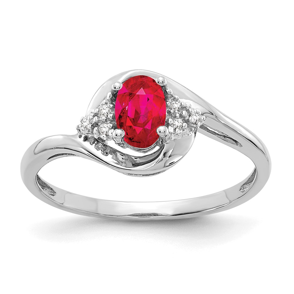 14k White Gold Red Ruby (July Birthstone) And Diamond Ring (Size 7)